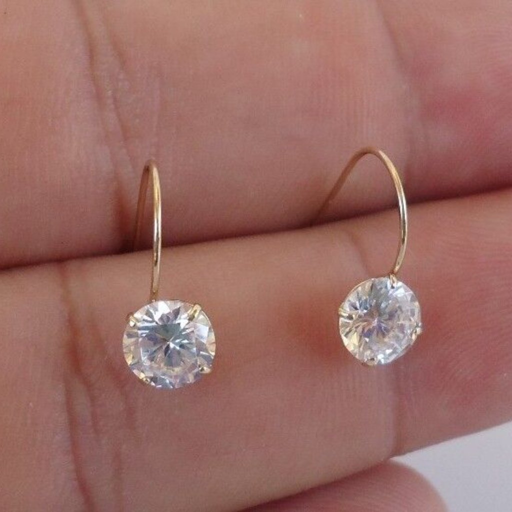 14k Gold Drop 2 Ct Round Earrings